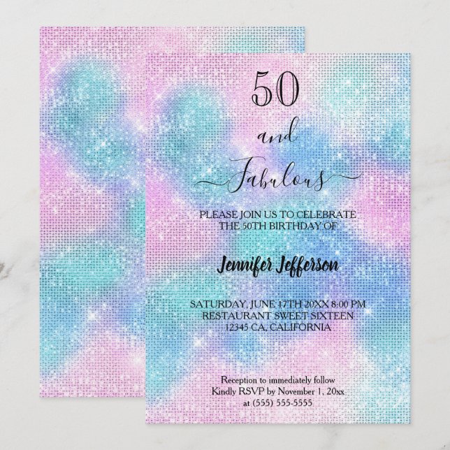 Convite Modern holographic Birthday Invitation (Frente/Verso)