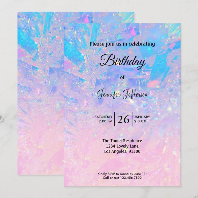 Convite Modern holographic Birthday invitation (Frente/Verso)