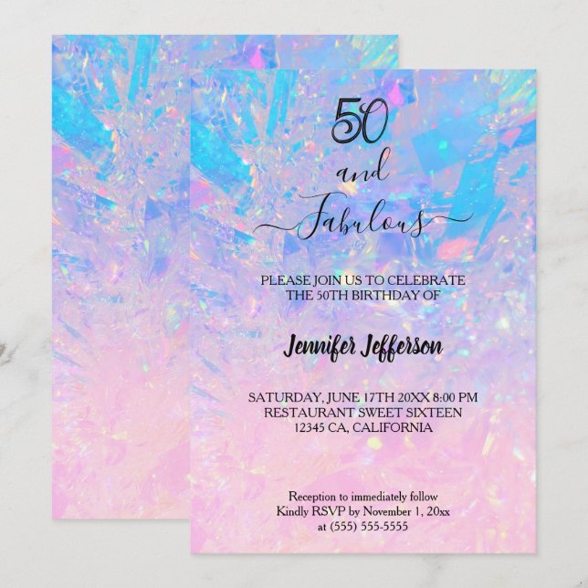 Convite Modern holographic Birthday Invitation (Frente/Verso)