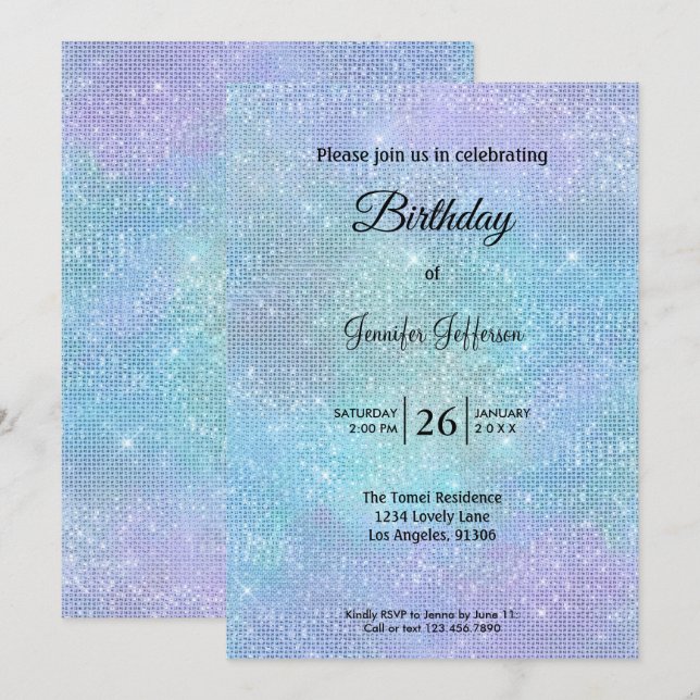 Convite Modern holographic Birthday invitation (Frente/Verso)