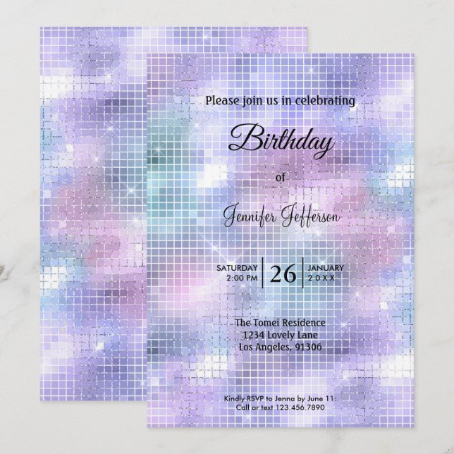 Convite Modern holographic Birthday invitation (Frente/Verso)