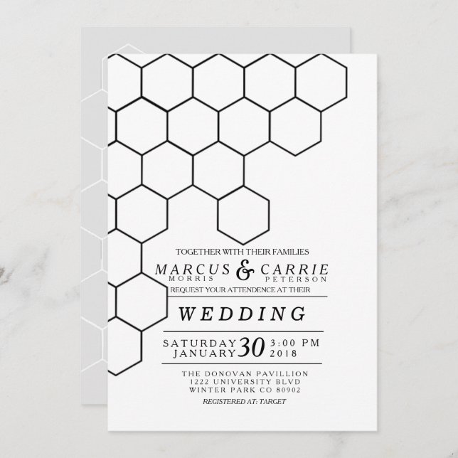 Convite Modern Honeycomb Wedding (Frente/Verso)
