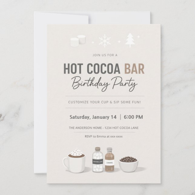 Convite Modern Hot Cocoa Bar Birthday Invitation (Frente)