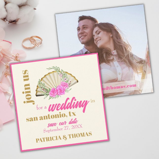 Convite Modern Hot Pink Fan Weding the Date (Casamento com (Criador carregado)