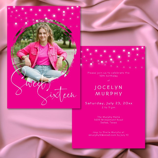 Convite Modern Hot Pink Photo Sweet Sixteen Birthday Party (Modern Hot Pink Photo Sweet Sixteen Birthday Party Invitation)