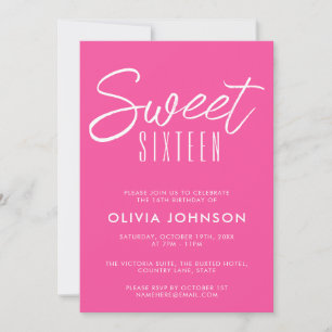 Convite Modern Hot Pink Sweet Dezesseis anos 16