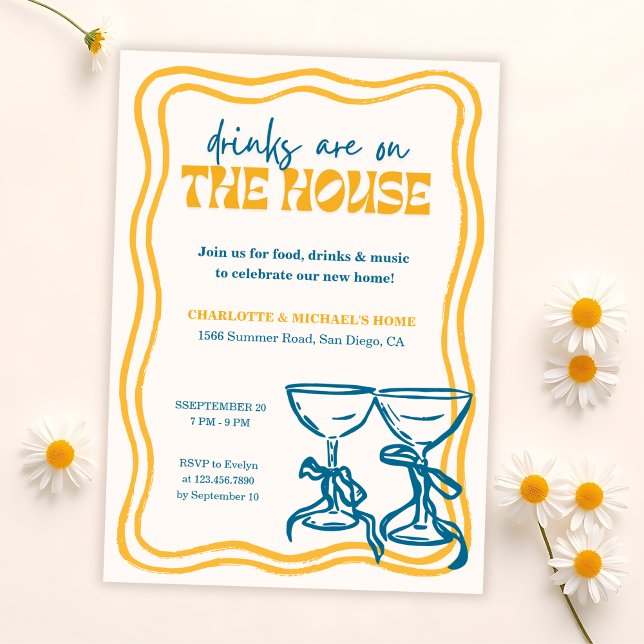 Convite Modern Housewarming Party Drinks Are On the House (Fun Housewarming Party Invitation – “Drinks Are on the House”)