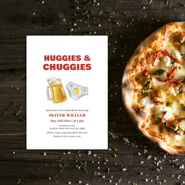 Convite Modern Huggies Chuggies Beer & Diaper Baby Shower (Modern Huggies Chuggies Beer & Diaper Baby Shower Invitation)