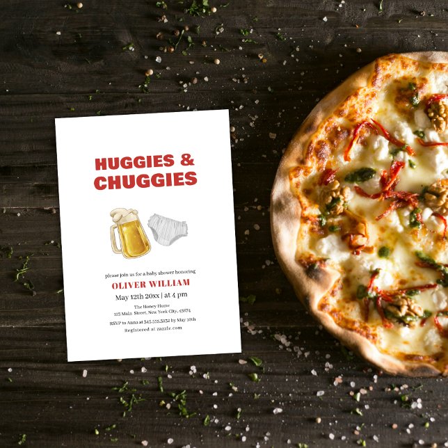 Convite Modern Huggies Chuggies Beer & Fralda Chá de frald (Modern Huggies Chuggies Beer & Diaper Baby Shower Invitation)