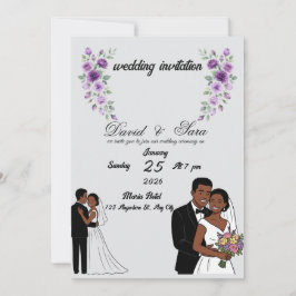 Convite Modern Illustrated Black Couple Wedding Invitation