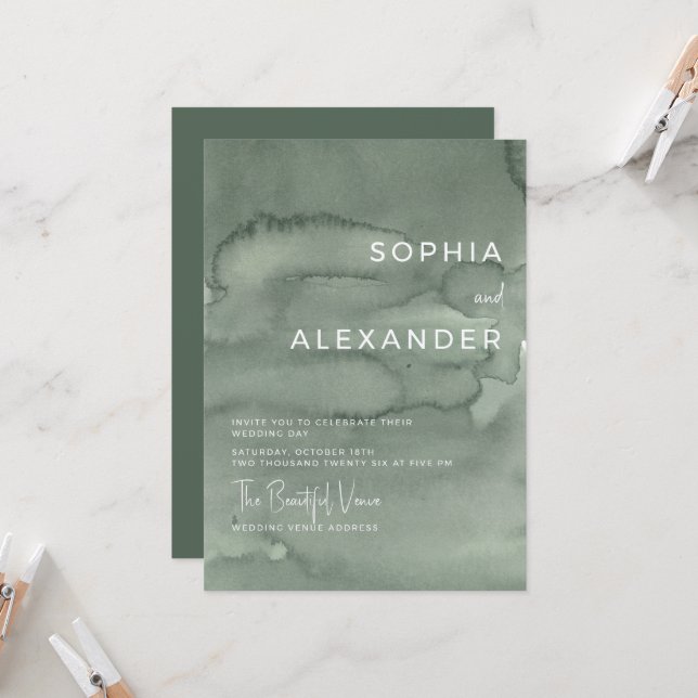 Convite Modern Invitation Watercolor Wedding.   (Frente/Verso In Situ)