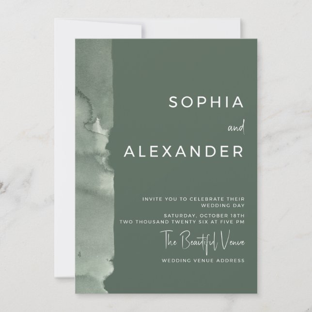 Convite Modern Invitation Watercolor Wedding.   (Frente)
