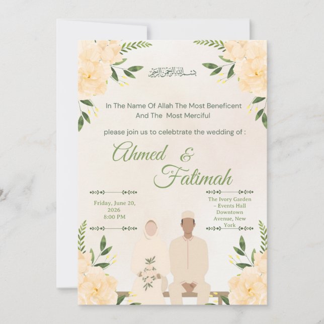 Convite Modern Islamic Wedding Invitation | Nikah Ceremony (Frente)
