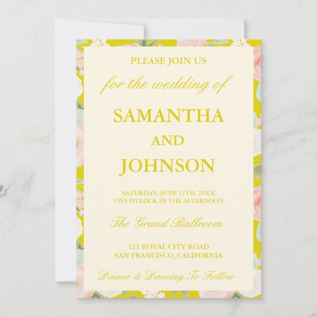 Convite Modern Island Citrus Ivory Floral Monogram Wedding (Frente)