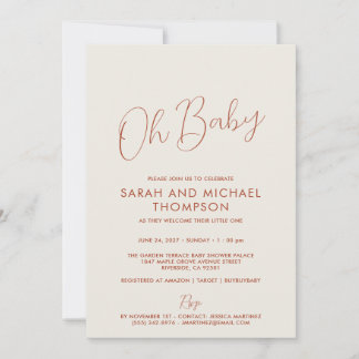 Convite Modern ivory Baby Shower Elegant Script