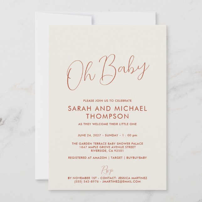Convite Modern ivory Baby Shower Elegant Script (Frente)