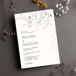 Convite Modern Ivory Magnolia Floral Wedding