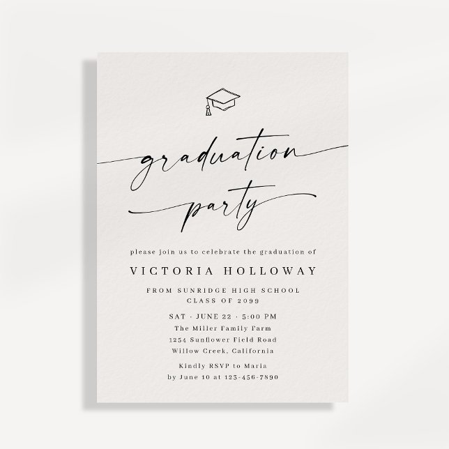 Convite Modern Ivory Non Photo Graduation Party Invitation (Criador carregado)