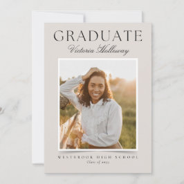 Convite Modern Ivory One Photo Graduation Announcement