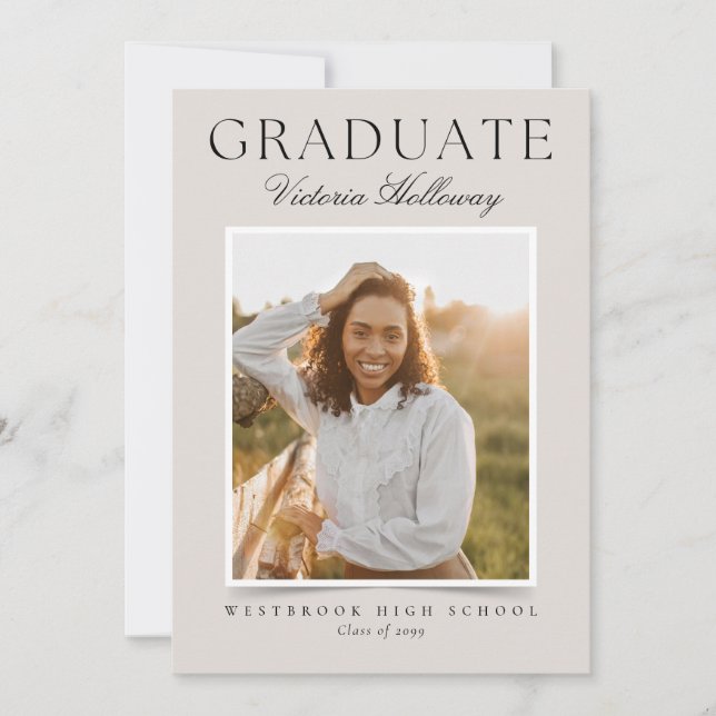 Convite Modern Ivory One Photo Graduation Announcement (Frente)