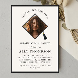 Convite Modern Ivory Photo Frame Graduation Party