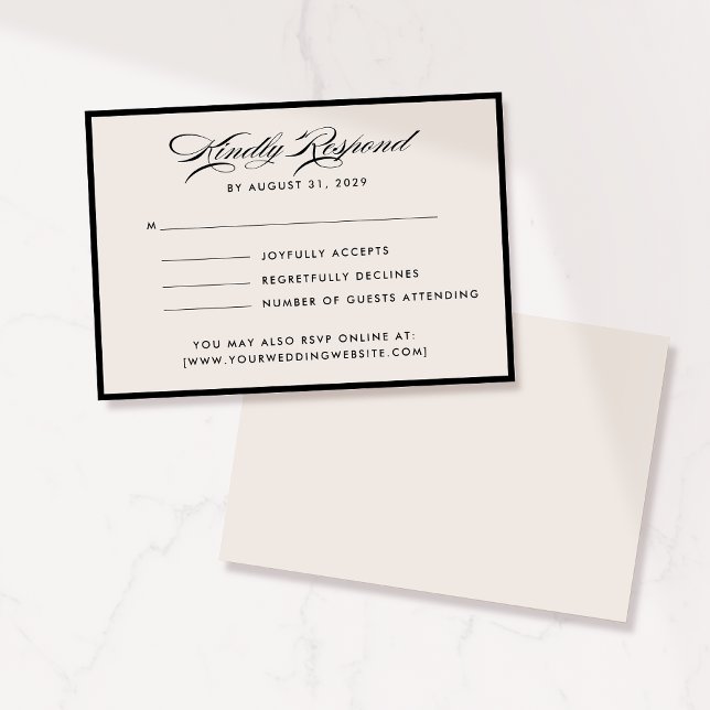 Convite Modern Ivory Script RSVP Card (Criador carregado)