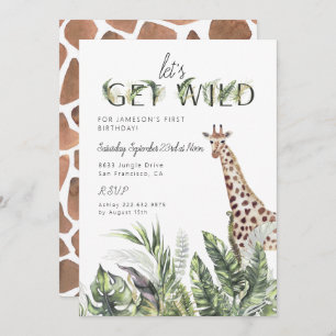 Convite Modern Jungle Greenery Giraffe Aniversário