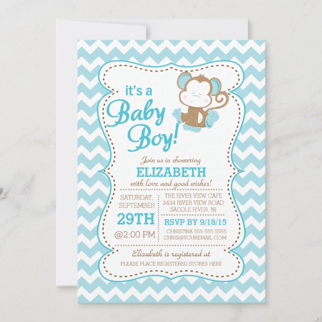 Convite Modern Jungle Safari Monkey Baby Shower Invitation (Frente)