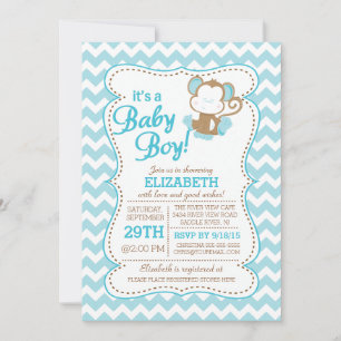 Convite Modern Jungle Safari Monkey Baby Shower Invitation