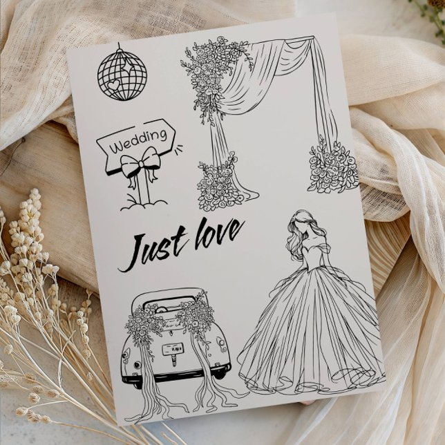 Convite Modern Just Love Wedding Party-Minimalist Line Art (Criador carregado)