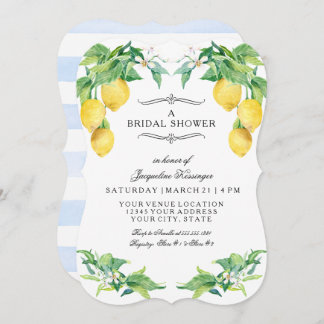 Convite Modern Lemon Floral Elegant Blue Bridal Shower