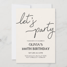 Convite Modern Let's Party 100th Birthday