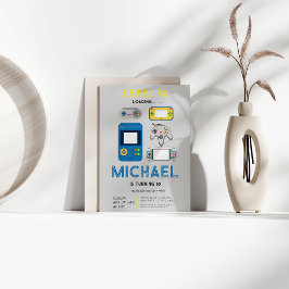 Convite Modern level 10 Video Game Birthday Party 