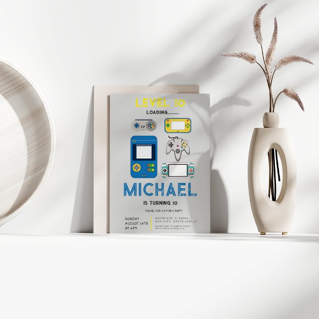 Convite Modern level 10 Video Game Birthday Party  (Criador carregado)