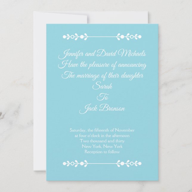 Convite Modern Light Blue & White Wedding invitation (Frente)