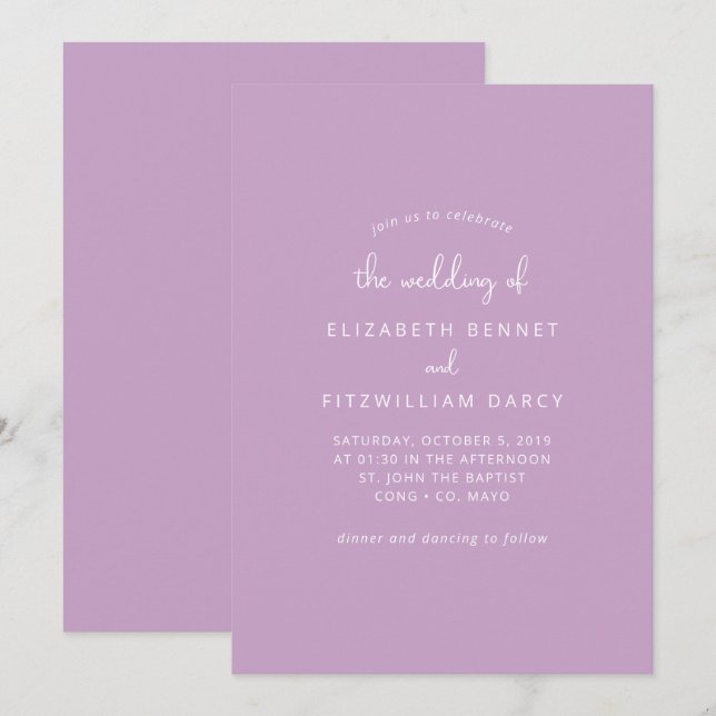 Convite Modern Lilac | Casamento De (Frente/Verso)