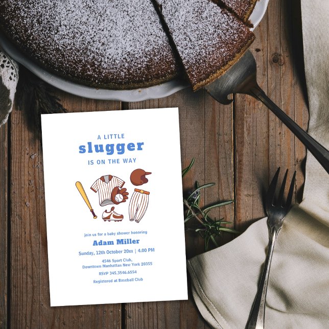 Convite Modern Little Slugger Baseball Sport Baby Shower (Modern Little Slugger Baseball Sport Baby Shower Invitation)