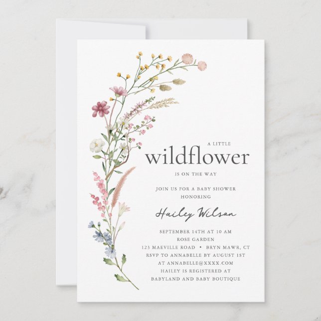 Convite Modern Little Wildflower Baby Shower Invitation (Frente)