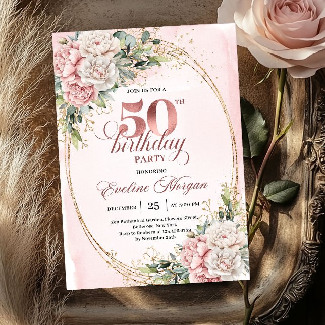 Convite Modern Luxe Rose Gold 50th Birthday Party Invites (Modern Luxe Rose Gold 50th Birthday Party Invitation)