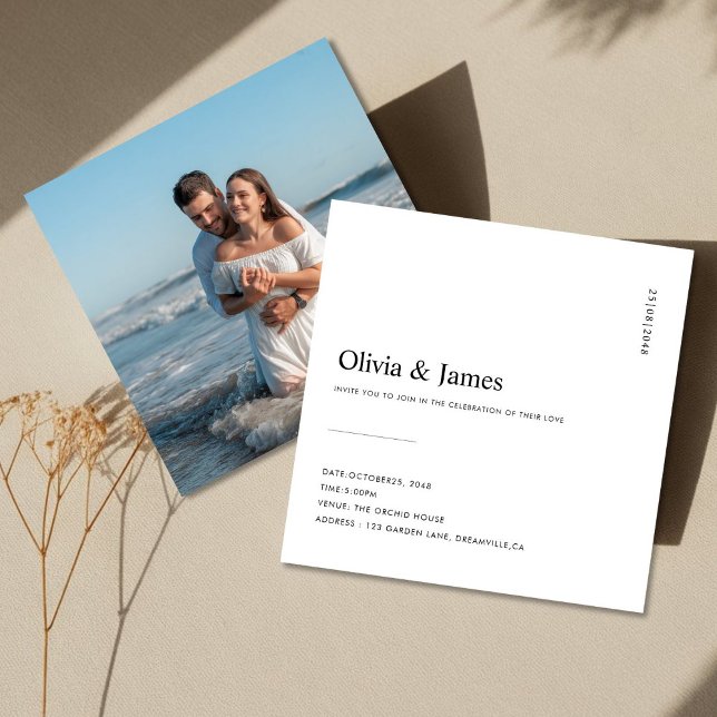 Convite Modern Luxe Script Wedding Invitation with Framed  (Criador carregado)