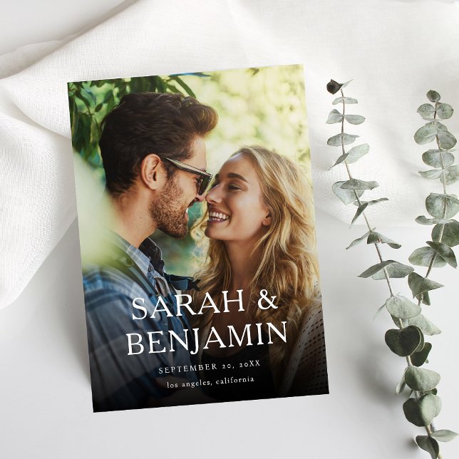 Convite Modern M Photo Vertical Chic Salvar Data (Criador carregado)