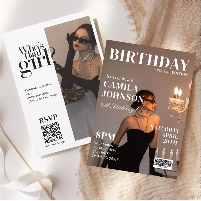 Convite Modern Magazine cover Birthday invitation for Her (Criador carregado)