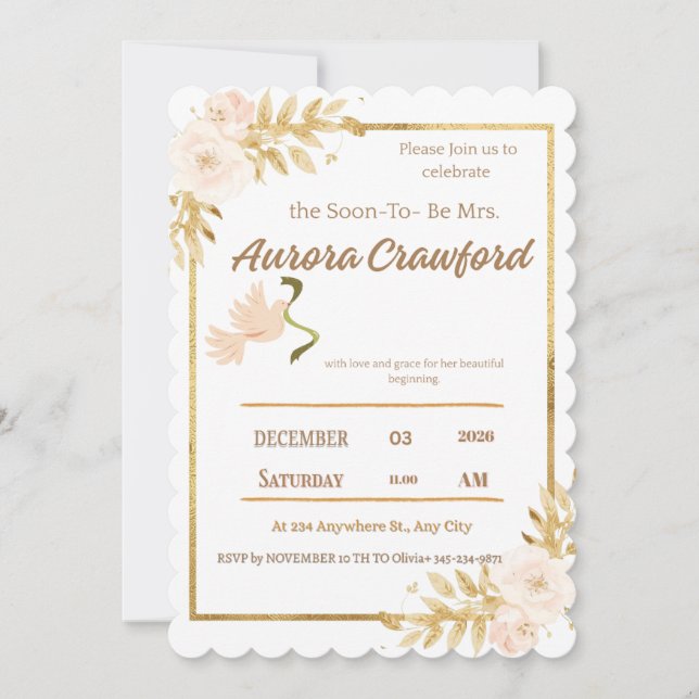 Convite Modern Magpie Botanical Border Bridal Shower Invit (Frente)