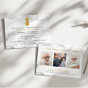 Convite Modern Marble Celebration of Life Memorial 3-Photo