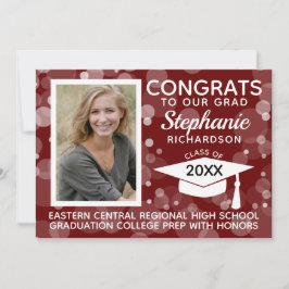 Convite Modern Maroon Bokeh Bubbles Foto Graduação