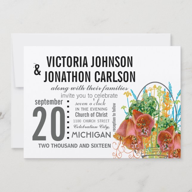 Convite Modern Mason Jar Coral e Mint Floral Weding (Frente)