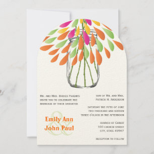 Convite Modern Mason Jar Pink e Orange Floral Weding