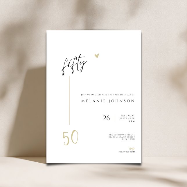 Convite Modern Minimal 50th Birthday Party Invitation (Minmalist Modern 50th birthday invitation with handwritten typography)