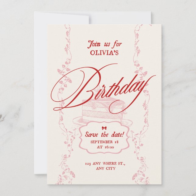 Convite Modern Minimal Birthday Invitation |Girls Birthday (Frente)