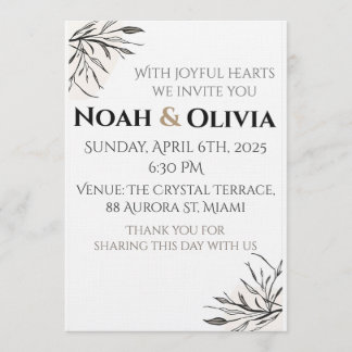 Convite Modern Minimal Black Script Wedding Invitation